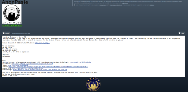 Capture d'écran du message d'Anonymous